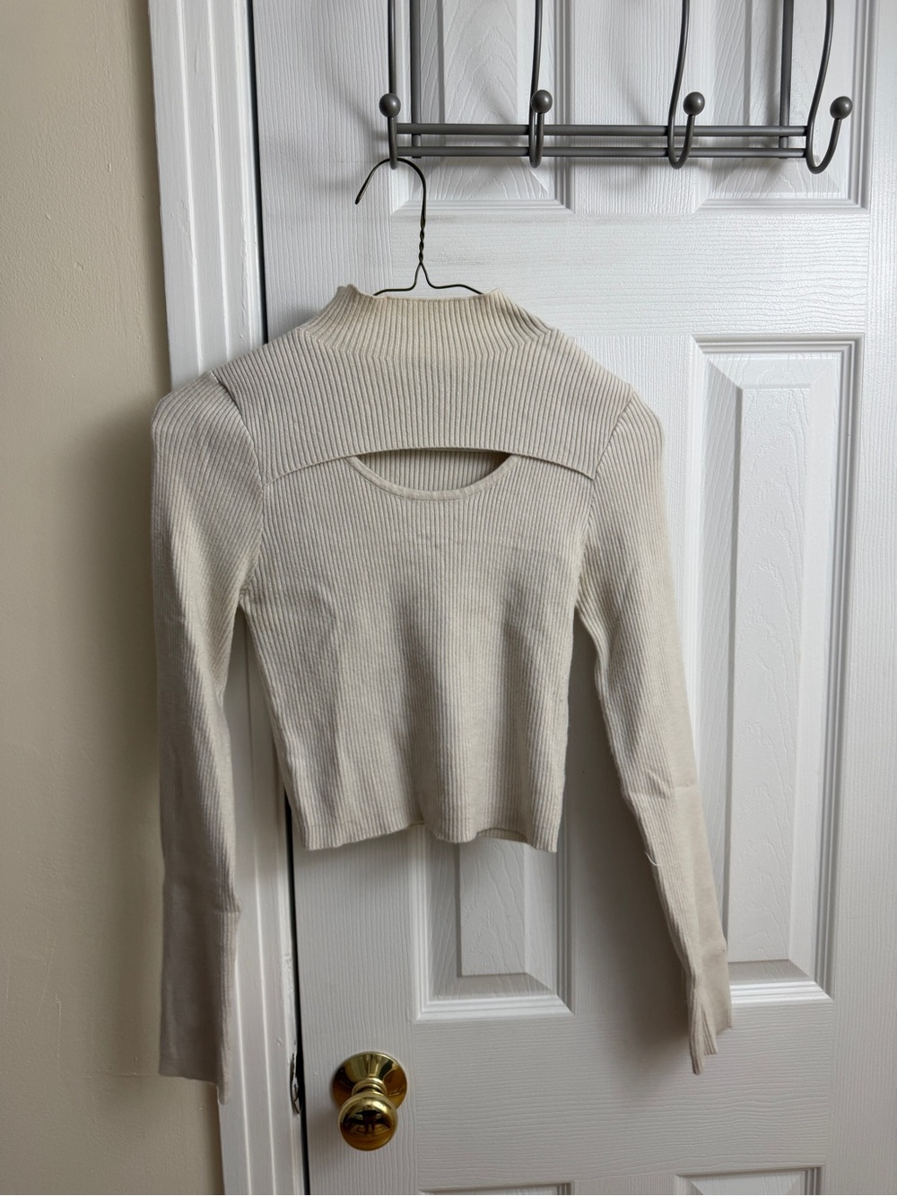 Kendall & Kylie Cream Ribbed Mock-Neck Crop Top with Back Cutout